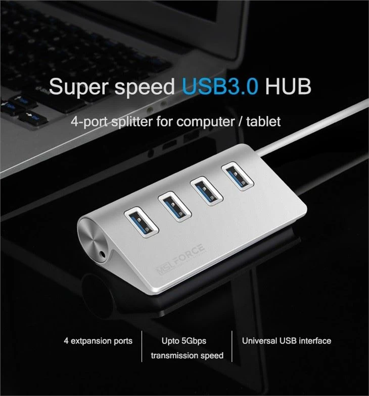 4Port USB C HUB With DC 3.5mm Power Cable